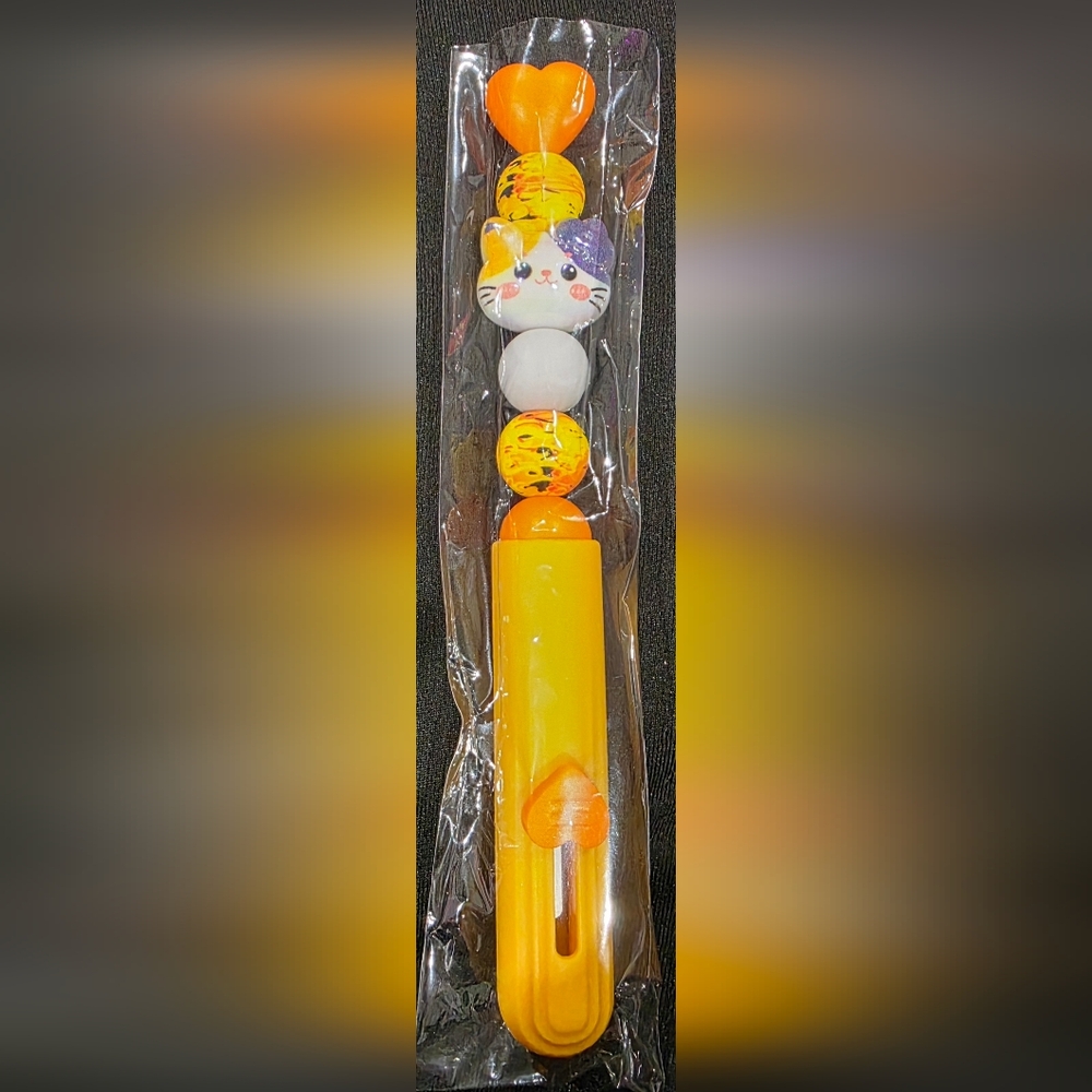 Hand Beaded Orange and White Cat-Themed Utility Knife